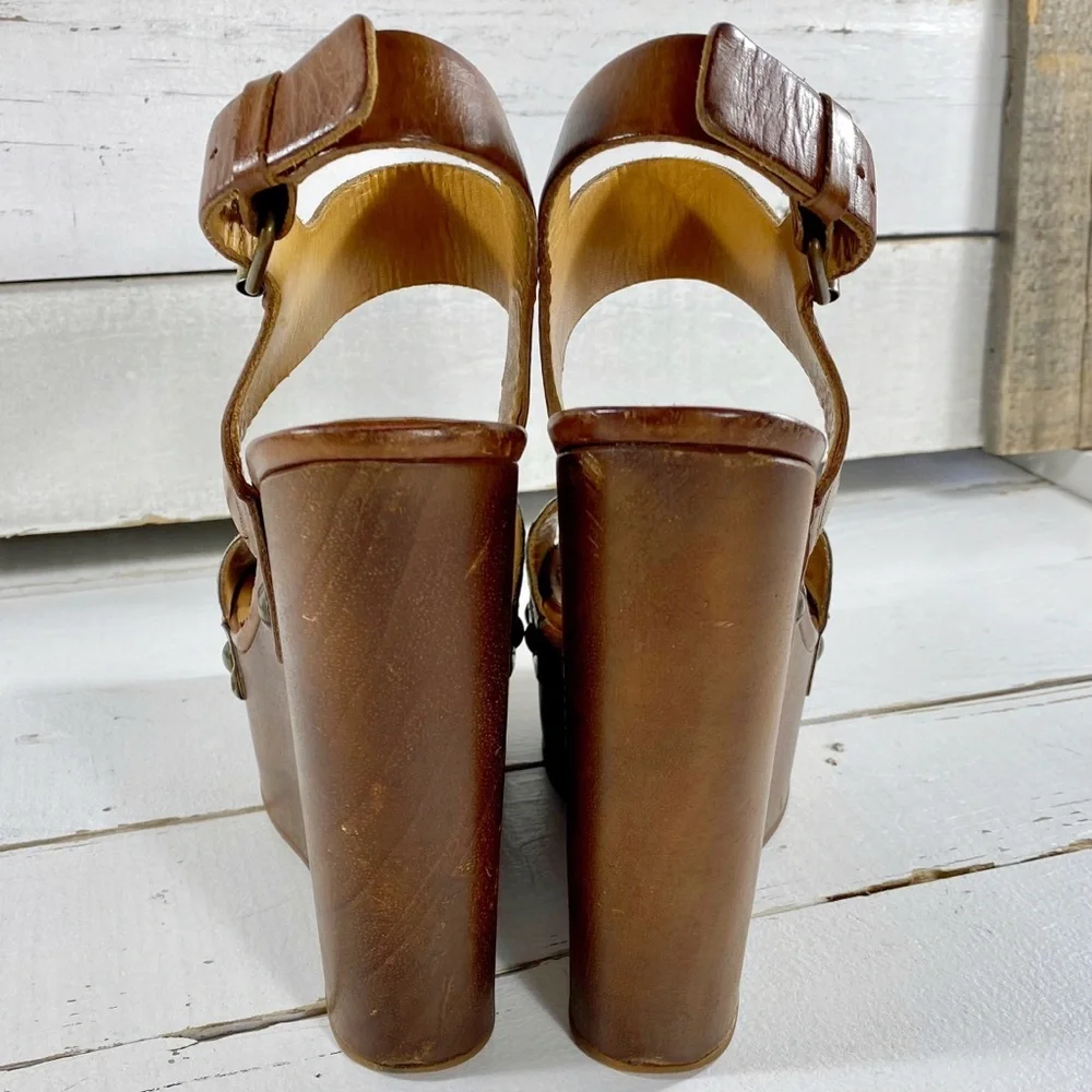 Lanvin Wooden & Snakeskin Leather Wedge Heels